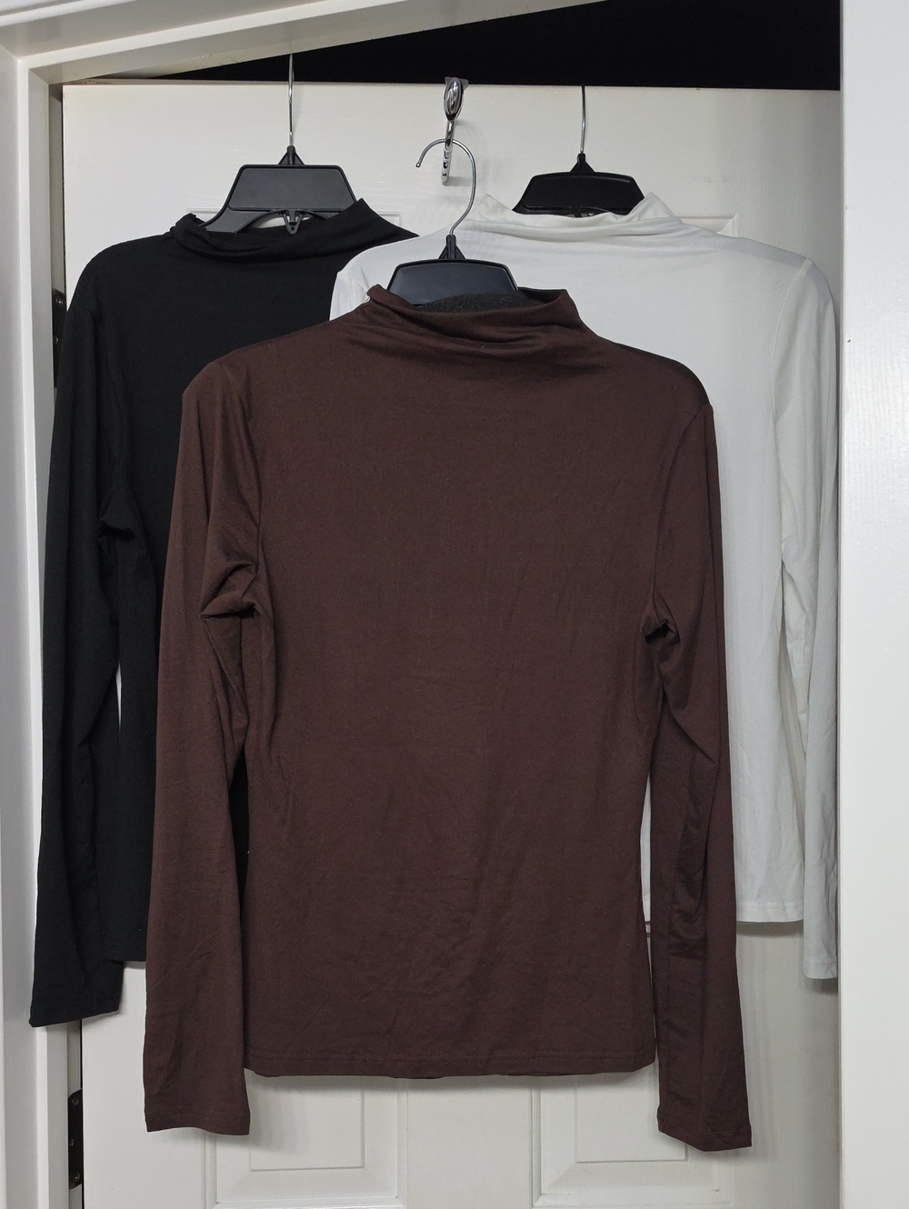Classic Women's Long Sleeve Mock Neck Top - Brown, Black & White
